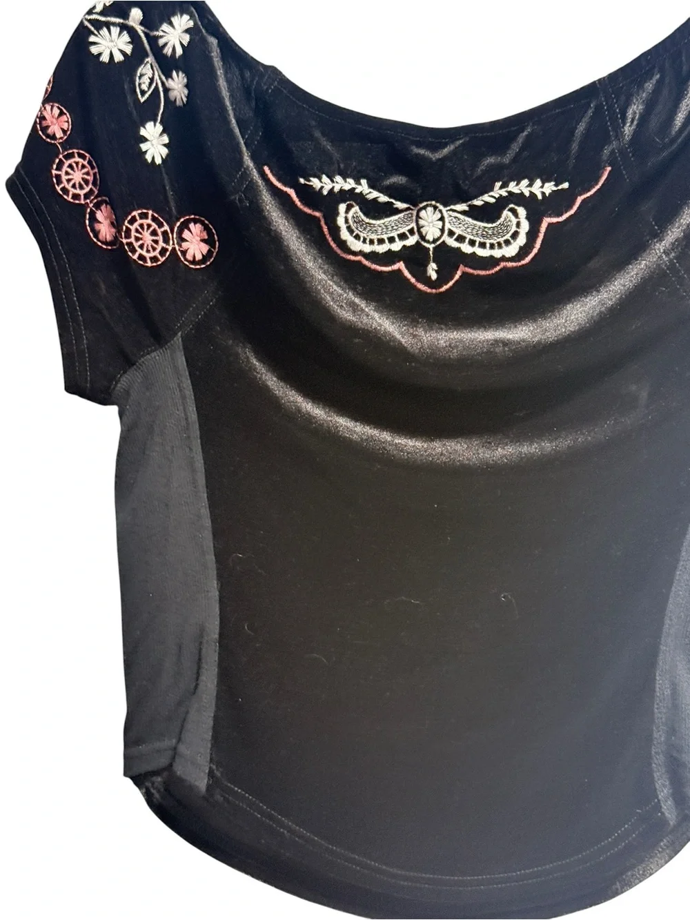 Free People Party Train Embroidered Black Velvet Top Size XS Whimsigoth Boho
